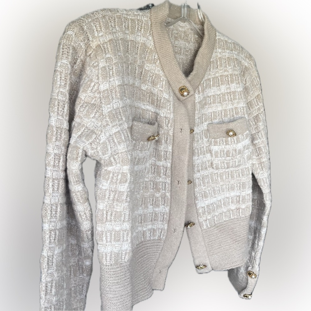 Apricot Textured Cardigan with Gold Buttons